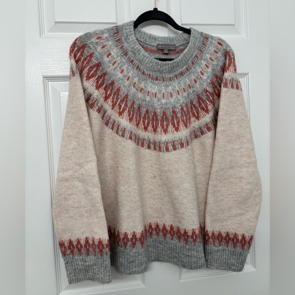 Fair Isle Sweater Cream and Gray Women’s XXL evolution by Cyrus